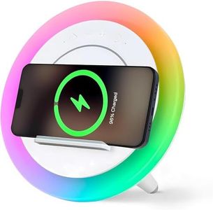 CCHKFEI Bedside Lamp with Charging Function, Bedside Lamp with 10 W Wireless Charger and Bluetooth Speaker, Multicoloured LED Night Lights with Phone Holder for Home, Bedroom, Office