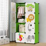 SNKR ESSENTIALS 8 Door Plastic Soft Sheet Wardrobe for Kids, Baby Almirah for Clothes, Baby Storage Organizer, Cupboard for Clothes, Kids Wardrobe for Clothes/Toys/Books (Green Elephant)