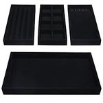 Belle Vous 4 Pack of Black Velvet Stackable Jewellery Organiser Storage Trays - 35.3 x 24.2cm/13.89 x 9.52 inches - Drawer Display Boxes - Removable Sections for Necklaces, Rings, Bracelets & Earrings