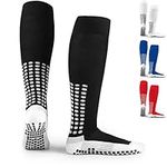 LUX Anti Slip Knee Football Socks,Non Slip Football/Basketball/Hockey Sports Grip Socks - Black