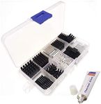 Easycargo 100pcs Heatsink Assortment Kit Small Cooler Aluminum Heat Sink Set for Cooling Laptop CPU GPU VGA RAM VRAM VRM IC LED MOSFET Transistor SCR Voltage Regulator (with Thermal Glue)