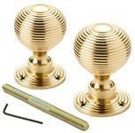 A.B Hardware 1 Pair of Polished Brass Beehive Rim Mortice Reeded Door Knobs Knob Pair Set