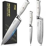 Professional Chef Knife Set German Carbon Stainless Steel Kitchen Knives, 3PCS Ultra Sharp Japanese White Knives Set for Kitchen with Ergonomic Handle for Home or Restaurant