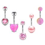 MODRSA Belly Button Ring Belly Rings Surgical Steel Pink Belly Button Rings Belly Button Piercing Jewelry Heart Belly Piercings for Women Navel Rings 2pcs