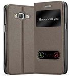 Cadorabo Book Case Compatible with Samsung Galaxy Grand Prime in Stone Brown - with Magnetic Closure, 2 Viewing Windows and Stand Function - Wallet Etui Cover Pouch PU Leather Flip