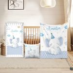 Duckbe Custom Crib Bedding Set - Elephant Design Personalized Name Baby Nursery Bedding 3 Pcs Set - Chic Soft Blanket, Sheet, Pillowcase for Newborns Boys Girls Gifts Color06