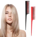 2Pcs Back Combing Combs Hairdressing Back Combing Brushes Triple Teasing Comb Black and Red Hair Root Teasing Rat Tail Comb for Back Combing Root Teasing, Evening Styling, Adding Volume