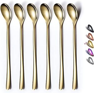 Gold Long Handle Spoon, Coffee Stirrers, Premium Stainless Steel Coffee Spoons, Ice Tea Spoons, Ice Cream Spoon, Cocktail Stirring Spoons, Tea Spoons, Set of 6 (Gold)