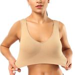 BESTENA Polyester Sports Bras For Women, Seamless Comfortable Yoga Bra With Removable Pads, 01-1 Pack Nude, Large