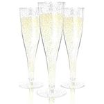 24 Plastic Champagne Flutes Disposable | Silver Plastic Champagne Glasses for Parties | Silver Plastic Cups | Plastic Toasting Glasses | Mimosa Glasses Plastic | Wedding Cocktail Cups Party Supplies