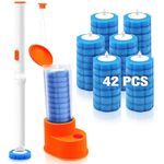 JEHONN Disposable Toilet Brush with Tweezers, Toilet Bowl Wand Holder Set with 42 Cleaner Refills, Bathroom Cleaning System for Sink Bathtub Wash Basin (Orange)