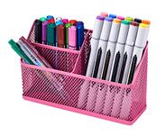 LockerMate Magnetic Pencil Holder, Locker Organizer with 3 Mesh Storage Compartments, Pink