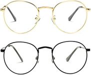 Pro Acme Classic Round Metal Clear Lens Glasses Frame Unisex Circle Eyeglasses (2 Pairs | Gold + Black)