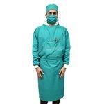 IS IndoSurgicals Reusable Surgeons Gown Set, Cotton with Face Mask & Cap (5, Green)