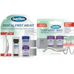 DenTek Home Dental First Aid Kit for repairing lost fillings crowns or inlays (packaging may vary) with spade tool + Temparin Max Home Dental Repair Kit Twin Pack crowns or inlays - 24+ Repairs