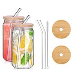 Hniuyun 480ml Can Shaped Glass Cups Set, Drinking Glasses with Bamboo Lids and Glass Straw, Beer Glasses, Iced Coffee Glasses, Clear Cute Tumbler Cup, Ideal for Cocktail, Coke, Soda(2pcs)