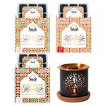 Oud Al Khaleeji, Oud Al Saher, Oud Al Ibtisam Bakhoor & Smokeless Burner Gift Set by Dukhni | 30pc Oudh Incense | Ideal for Relaxation, Meditation, Gift for Muslim Men & Women, Middle Eastern Decor.