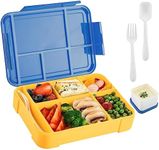 Bento Lunch Box for Kids & Adults - Lunch Container with Sauce Jar, Spoon & Fork 5-Compartment, Leakproof Lunchbox Microwave and Dishwasher Safe BPA-Free with Dividers for Adults Kids(Blue)