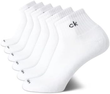 Calvin Klein Men's Quarter Socks - 6 Pack Cushioned Mini Crew Athletic Socks for Men - Breathable Men's Sports Socks (7-12), Size 7-12, White