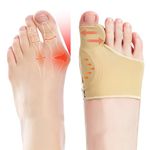 EASICUTI 2 Pairs Bunion Corrector, Big Toe Straightener with Splint & Gel Pads Toe Separators Spacers for Hallux Valgus Correction Protector Pain Relief, Non Slip Socks for Day Night Support, Beige