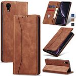 Jasonyu Flip Wallet Case for iPhone XR,Leather Magnetic Folio Cover with Card Holder,Kickstand - TPU Shockproof Durable Protective Phone Case,Brown