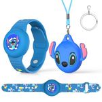 2pcs Waterproof AirTag Bracelet & Air Tag Necklace for Kids, Cute Soft Silicone Hidden Adjustable Airtag Wristband Watch Band Air Tag Holder Necklace for Kids(Blue,Blue)