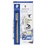 STAEDTLER Pigment Liner, Fineliner Pen for Drawing, Drafting, Journaling, 0.5mm, Black, Box of 5 Pens, 308 05-9M