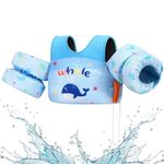 HeySplash Swim Vest for Kids, Toddler Pool Floaties Fit 33-70 Lbs, Puddle Jumper with Double Adjustable Strap, Swim Jacket Water Wing Arm Float, Sea Boat Flotation Device Boy Girl Age 2-7,Blue Whale