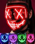 Scary Halloween Mask, LED Mask Light Up Purge Mask Costume, Scream Anonymous Mask Halloween Costume Adult Kids, Red