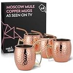 Oak & Steel - 4 Large Moscow Mule Cocktail Mugs, 550ml - Hammered Design Copper Cups Gift Set with Stainless Steel Straws Cleaning Brush