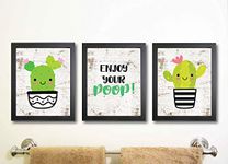 Silly Goose Gifts Enjoy Your Poop Cactus Wall Art Decor (Set of Three) Prints Kawaii Happy Pink Black Wood