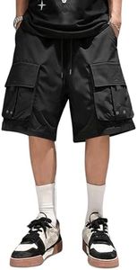Verdusa Men's Loose Straight Leg Cargo Shorts Buckle Drawstring Waist Baggy Shorts Black X-Large