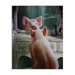 Stupell Industries Home I'm Beautiful Painted Pig in Mirror Illustration Stretched Canvas Wall Art, Multi-Color