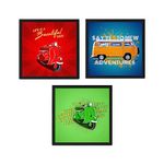 Ritwika's Collection Of 3 Abstract Artwork Of Scooter And Van With Motivational Quotes | For Home And Office Decor | Paintings with Frame, Size 13.5 x 13.5 Inch, (SET OF - 3 (ALL))