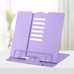 Honagu Book Stand Metal Desk Book Holder, Book Holders for Reading Hands Free, Adjustable Cookbook Documents Holder, Portable Bookstand for Music Books, Textbook, Recipe,Tablet, Ipad (Purple)