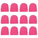 Gelante Unisex Beanie Cap Knitted Warm Solid Color and Multi-Color Multi-Packs, 12 Pack: Hot Pink, One Size