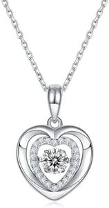 DINCEY Moissanite Heart Embrace Necklace - 925 Sterling Silver Rhodium Plated Diamond Necklace for Women - D Color, VVS1, Round Brilliant - Minimalist Modern Jewelry, 16-18 inches, Sterling Silver,