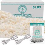 Hearts & Crafts Natural Soy Wax | Candle Making Wax Supplies | 2.25kg Soy Wax for DIY Candle Making with 100 15cm Pre-Waxed Candle Wicks & 2 Metal Centering Devices | Soy Wax Flakes