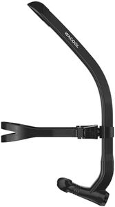 WACOOL Training Swim Snorkel Tube for Lap Swimming, Center-Mount Swivel Headband Ultimate Fit, Liquid Silicone Mouthpiece, One-Way Purge Valve, Anti-Splash Guard, for Adult Men Women (S201-Black)