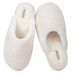 Snug Leaves Ladies' Fluffy Memory Foam Slip on Slippers Cozy Faux Fur Lined House Shoes with Anti-Slip Indoor Outdoor Rubber Cream White,Size 5-6 UK