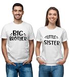 Hangout Hub HH101 Cotton Sibling Combo Tshirts for Brother Sister | Printed Big Brother Little Sister (White;Men XL;Women S) Combo Tshirts for Regular Fit Family Kids T Shirts -Set of 2