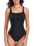 FLYILY Women’s Ruched One Piece Swimsuits Tummy Control Bathing Suit Slimming Monokini 1 Piece Swimwear(Black,M)