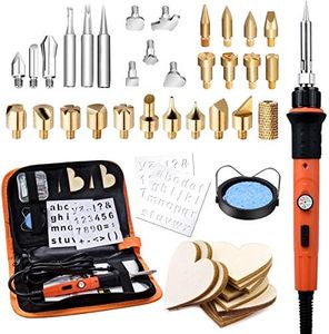 Wood Burning Kit, Preciva 45 in 1 Block Burn Pyrography Pen, Engraving Craft Kit with Pyrograph Basics and 60W Adjustable Temperature Soldering Irons Tool for Carving,Soldering with 31 Tips,Orange
