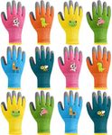 HIYZI 12 Pairs Kids Garden Gloves Work Glove Rubber Coated Gardening Gloves for Children Toddlers Boys Girls Yard (Medium (Age 6-8))