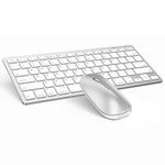 Wireless Bluetooth Keyboard and Mouse Combo, OMOTON Keyboard with Mouse for iPad (iPadOS 13 and above), Silver White