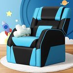 Keezi Kids Recliner Chair, PU Leather Sofa Couch Armchair Loungefly Outdoor Lounge Chairs Home Bedroom Living Room Playroom Children Furniture, Plush Armrests Adjustable Backrest Recline Black Blue