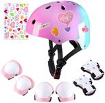 Bienbee Kids Helmet, Helmet for Kids 3-5-8-14 with DIY Stickers, 8 pcs Kids' Protective Gear and Kids Knee Pads and Elbow Pads Set for Cycling Skateboarding Skating Scooter Pink Teal Gradient M