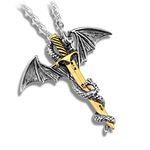 OOMPHelicious Jewellery Gold & Silver Stailess Steel Dragon & Sword Fashion Pendant Necklace for Men & Boys