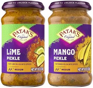 Patak's Medium Lime Pickle and Mango Pickle Variety Pack of 2 (10 Oz Jar Each) - Tart Lime and Mango Relish with Aromatic Spices, Ideal for Naan, Pappadum, Sandwiches, Curries, Cold Meats & More - Vegan