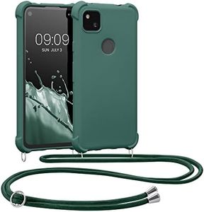 kwmobile Crossbody Case Compatible with Google Pixel 4a Case - TPU Silicone Cover with Strap - Dark Green